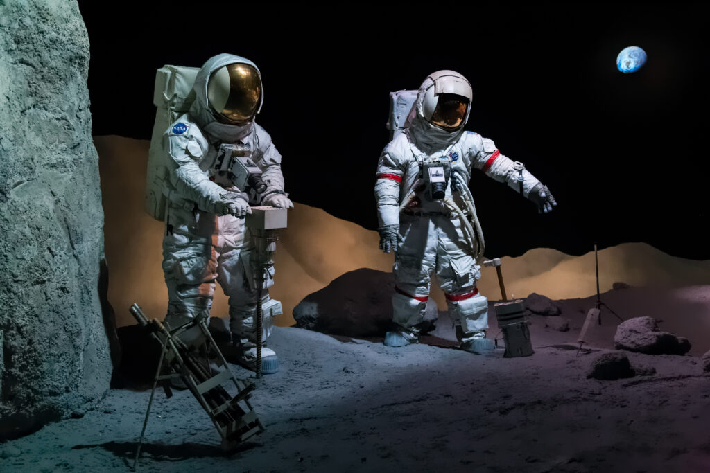 Houston, TX/USA - circa July 2013: Astronauts in Space Suits in Lyndon B. Johnson Space Center, Houston, Texas