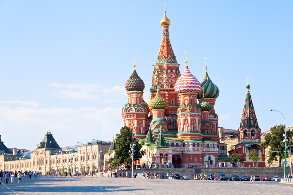 View of the Red Square with Vasilevsky descent in Moscow, Russia