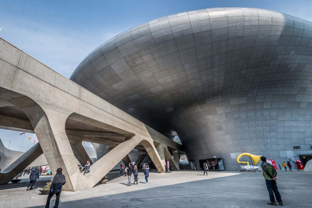 Modern architecture at the Dongdaemun Design Plaza. Photo taken February 20, 2015 in Seoul, South Korea.