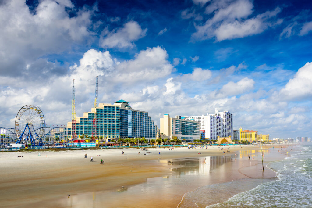 Daytona Beach, Florida, USA beachfront skyline.