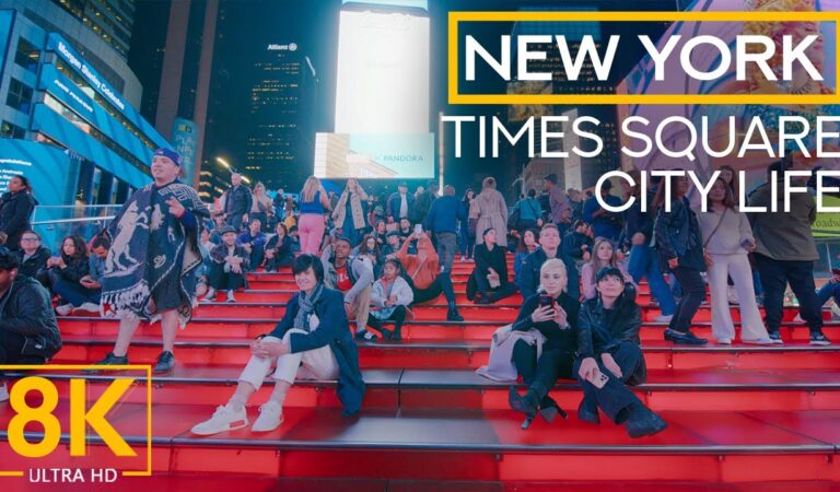 Shining Lights of Time Square in 8K – Nighttime City Life of New York City