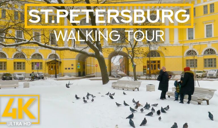 4K Snowy Day Walk in Saint Petersburg – City Walking Tour with Real Sounds