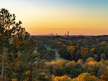 The Atlanta skyline at sunset from Panola Mountain