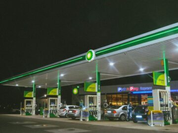 BP gas station at night