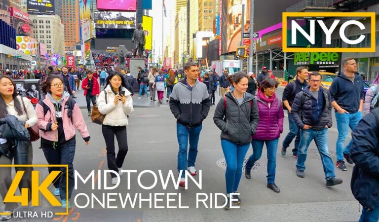 Onewheel Ride in NYC Midtown – 4K New York City Tour with Real City Sounds