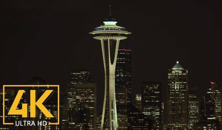 Space Needle at Night and Seattle Night View – 4K Ultra HD Urban Cityscapes Relaxation Video