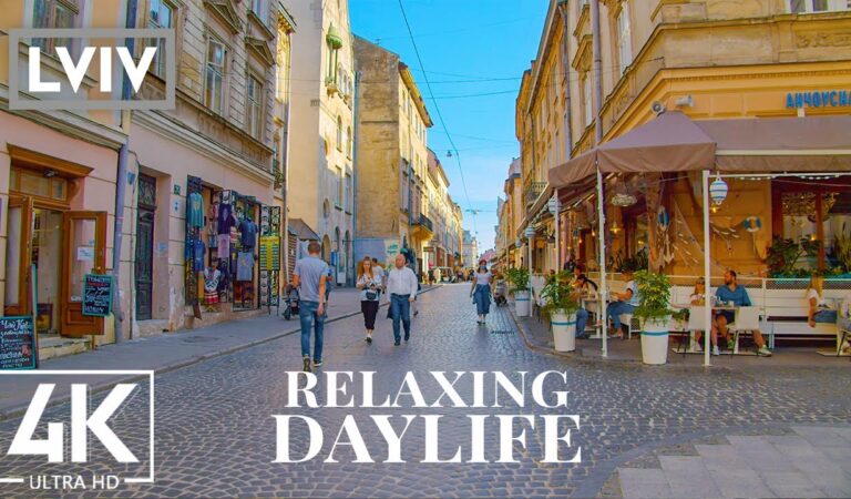 4K Relaxing Daylife of Lviv, Ukraine – Urban Life Video with City Sounds – Trip to Ukraine