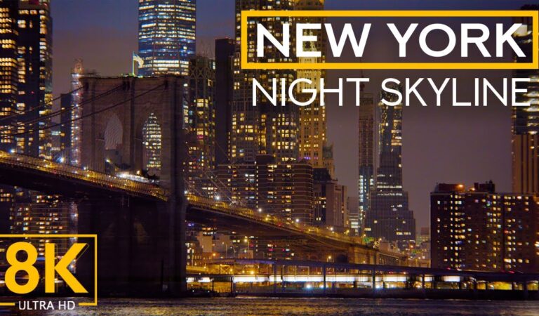 Shining Night Skyline of New York City in 8K –  Best Night City Views accompanied by Jazz Music