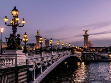 Bridge in Paris at dusk