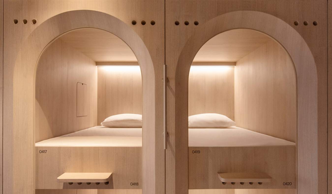 Two simple capsule pods at KINN Capsule Hotel in Singapore